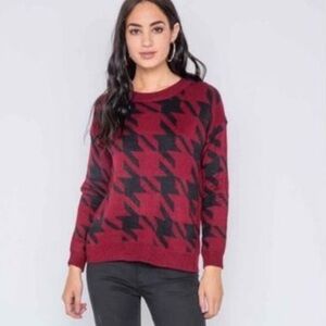 Burgundydy Plaid Geo Print Crew Neck Dweater